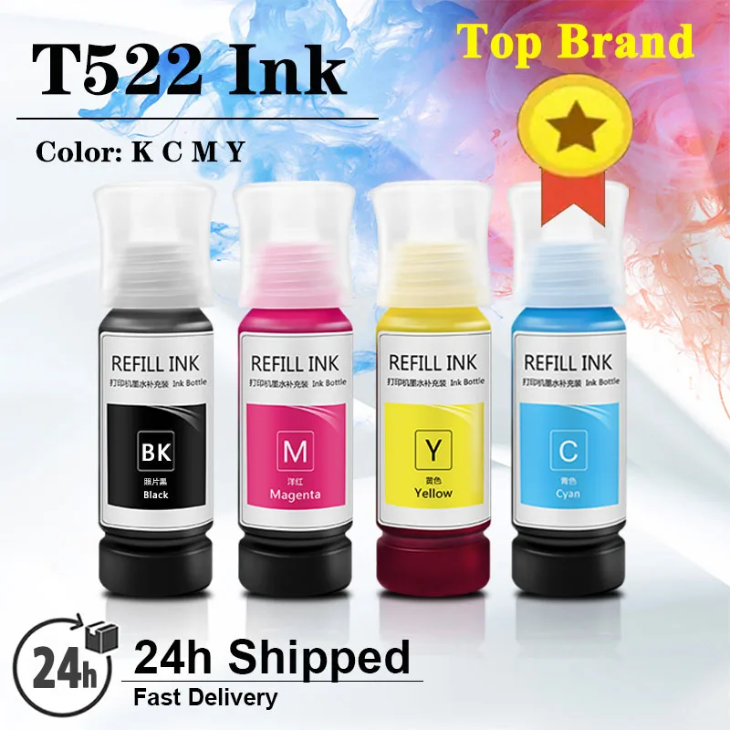 For EcoTank 522 Ink Bottles T522 For Epson ET-2720 ET-2400 ET-2800 ET-2840 ET-2803 ET-4700 ET-4800 ET-4810 Printer Refill Ink