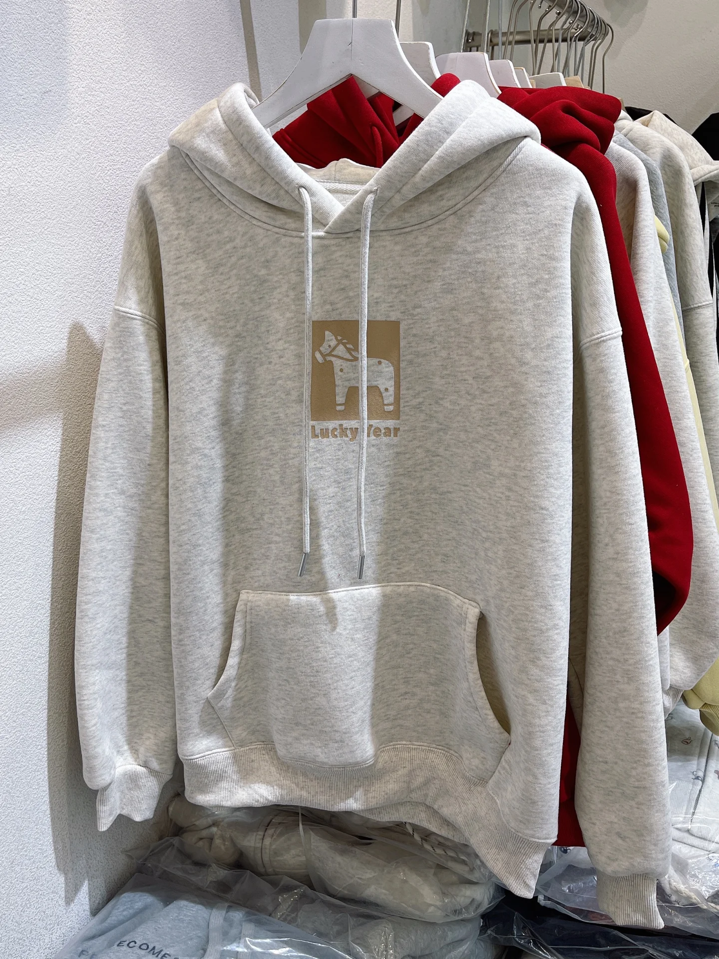 Felpa Coreana Oversize con Cappuccio, Foderata in Pile, Manica Lunga, Stampa Cartoon e Lettere, Casual e Alla Moda per l'Inverno