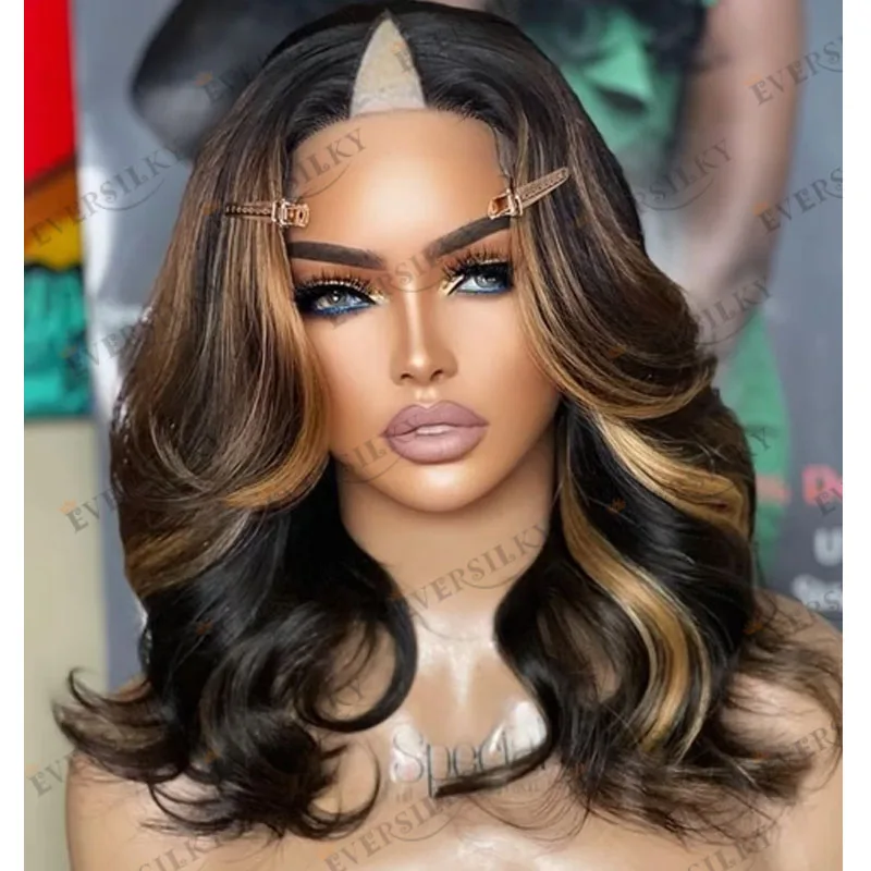 Full 200Density 1x4 Size Unprocessed Human Hair Wigs for Black Women Glueless Highlight Copper Brown Blonde Wigs Natural Look