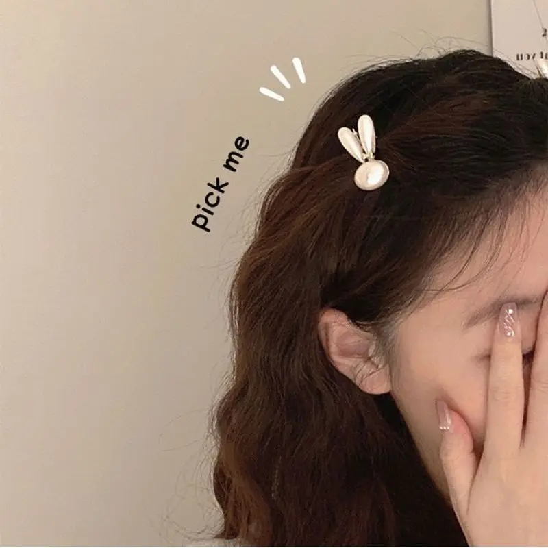 قطعة واحدة من مشبك شعر لؤلؤ الأرنب الصغير، إكسسوار مشبك جانبي للنساء، مشبك شعر على الطراز الأجنبي للجبهة، مشبك منقار البط #2