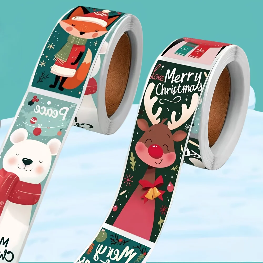 120 Stück Weihnachtsaufkleber, Rolle, niedlicher Weihnachtsmann, Eisbär, frohe Weihnachten, Designs, Siegelaufkleber, Festivalzubehör, Party-Dekoration