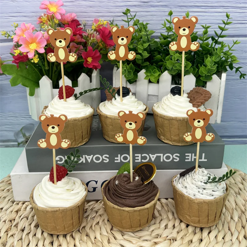 

10Pcs Cartoon Bear Cupcake Toppers Kids 1st Birthday Party Decor Baby Shower Boy Girl Anniversary Party Cake Wedding Supplies
