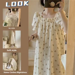 Summer Sweet Princess Style Nightgown Home Wear Imitation Cotton Gauze Nightgown Female Teenage Students in the Long Home Wear