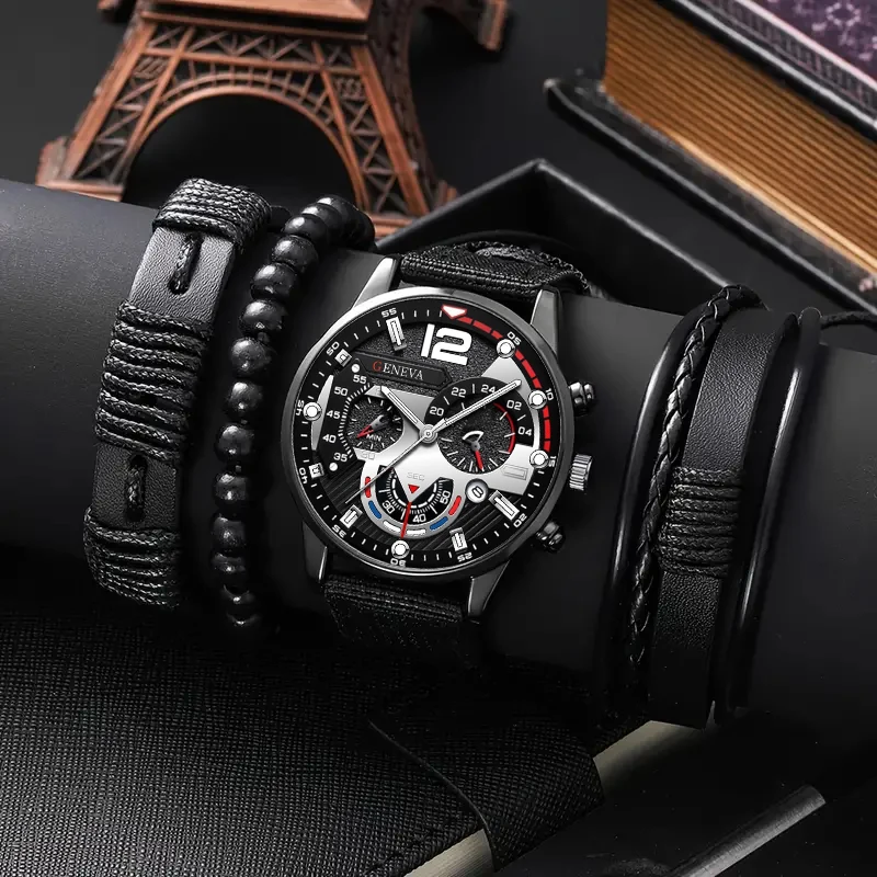 4pc men's watch and home accessory set, stylish and casual, trendy latest model, the best choice for gifts
