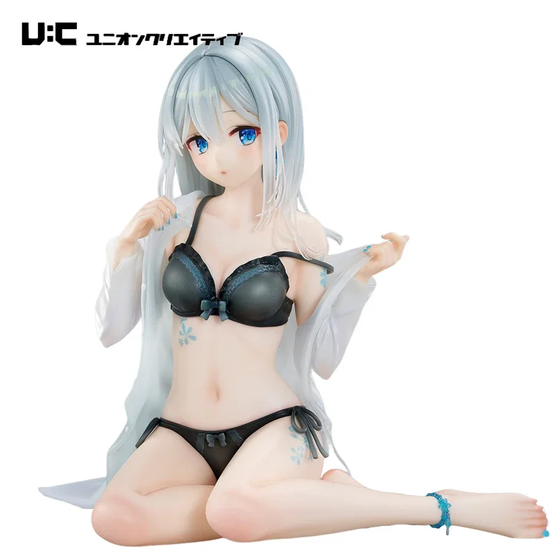 

Original Union Creative Dressing up a Silver-Haired Girl Sky Blue Morning Anime Model Decoration Collectible Doll Statuette Gift