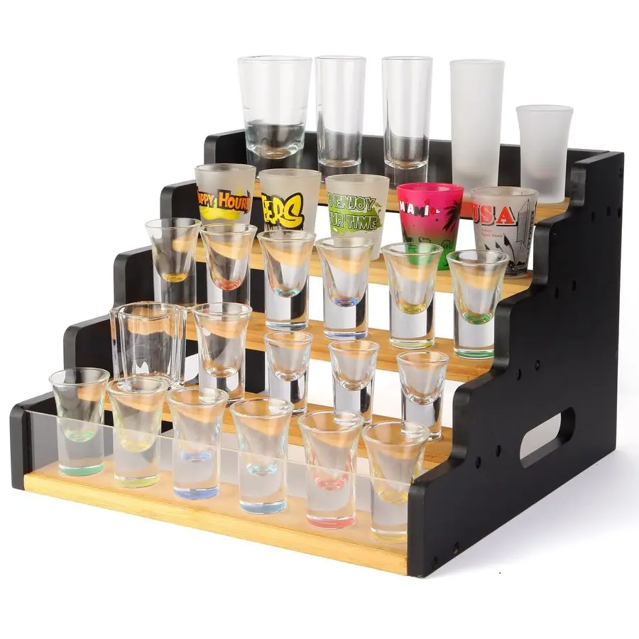 

Baffle Display Rack 5Tier Shot Glass Display Rack, Holds 35 Glasses, Tiered Spice amp Toy Figure Storage, Ideal for Kitchen, Hom