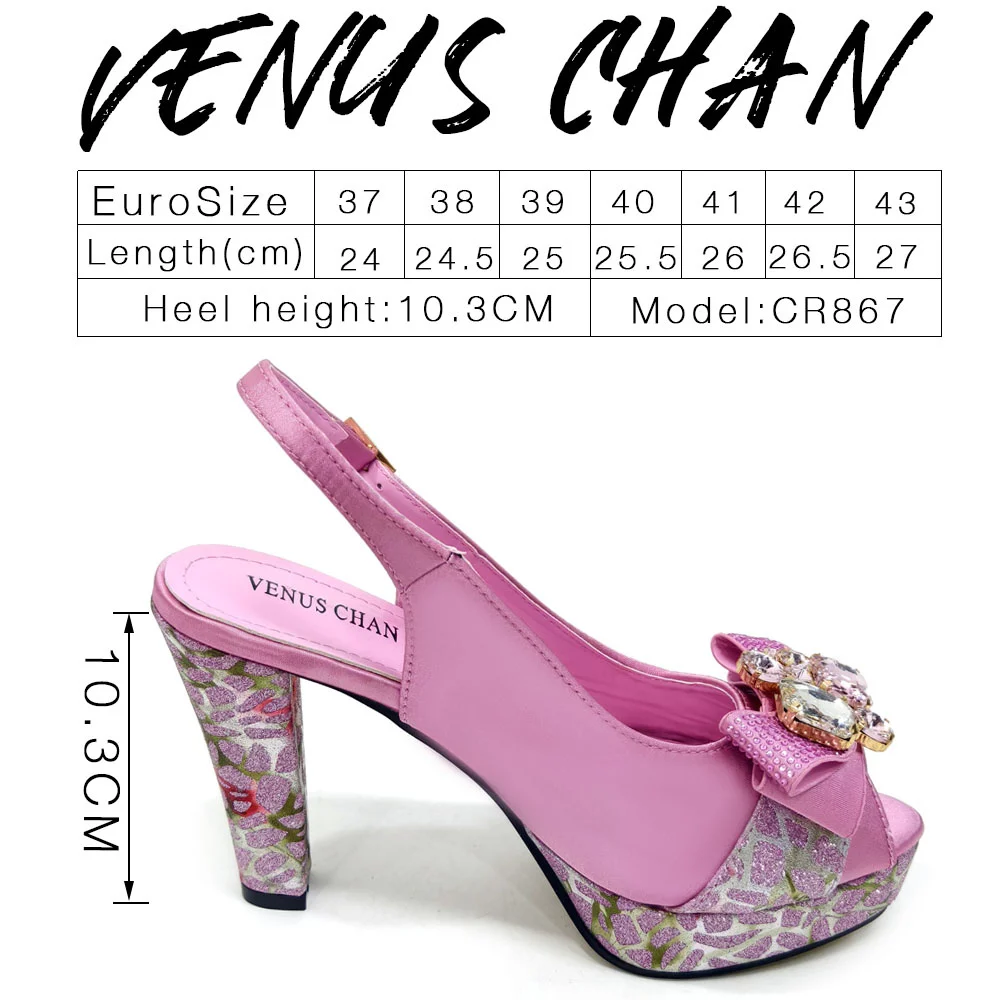 Venus Chan Nigerian Women Heel Party Shoes and Bag Set Royal Blue Colour Rhinestone Handbag Italian Design Wedding INS 2024