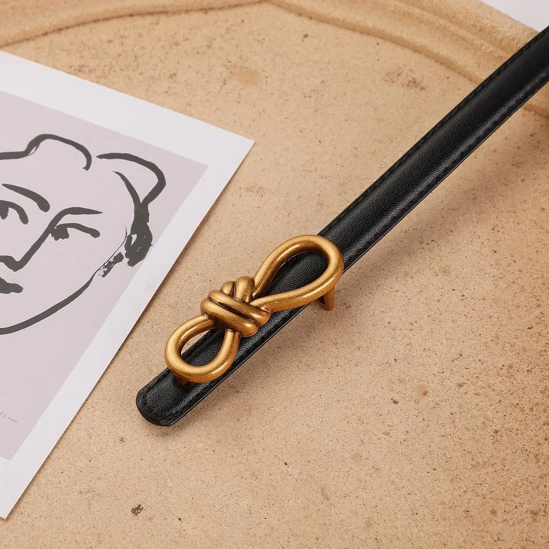 レトロなゴールデンボウバックルベルト本革女性用装飾サッシュカマーバンドヴィンテージドレス用