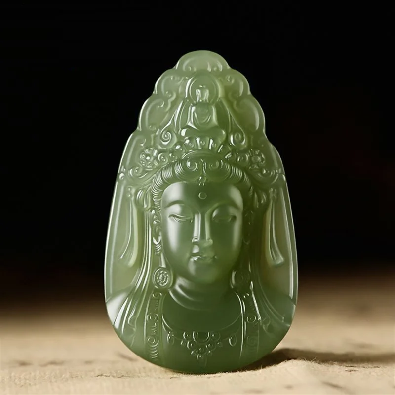 

Pure Natural Xinjiang Hotan Jade Guanyin Pendant for Men and Women Jade Pendant Jade Tara Guanyin Head Necklace Pendant Jade Tok