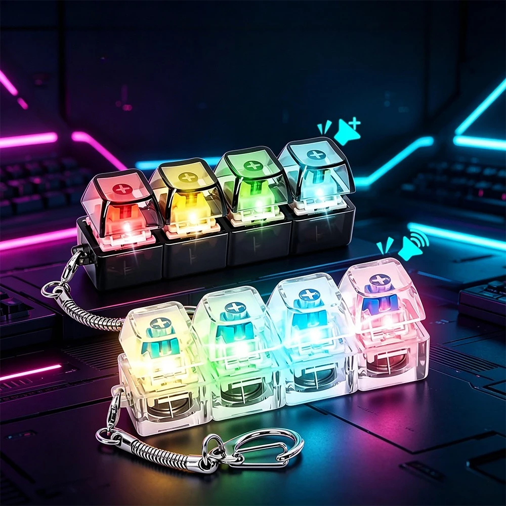 LED Light-Up Keychain Keyboard Clickable Button Fidget Toy for Stress Anxiety Relief Portable Desk Accessory Office Decor Gift