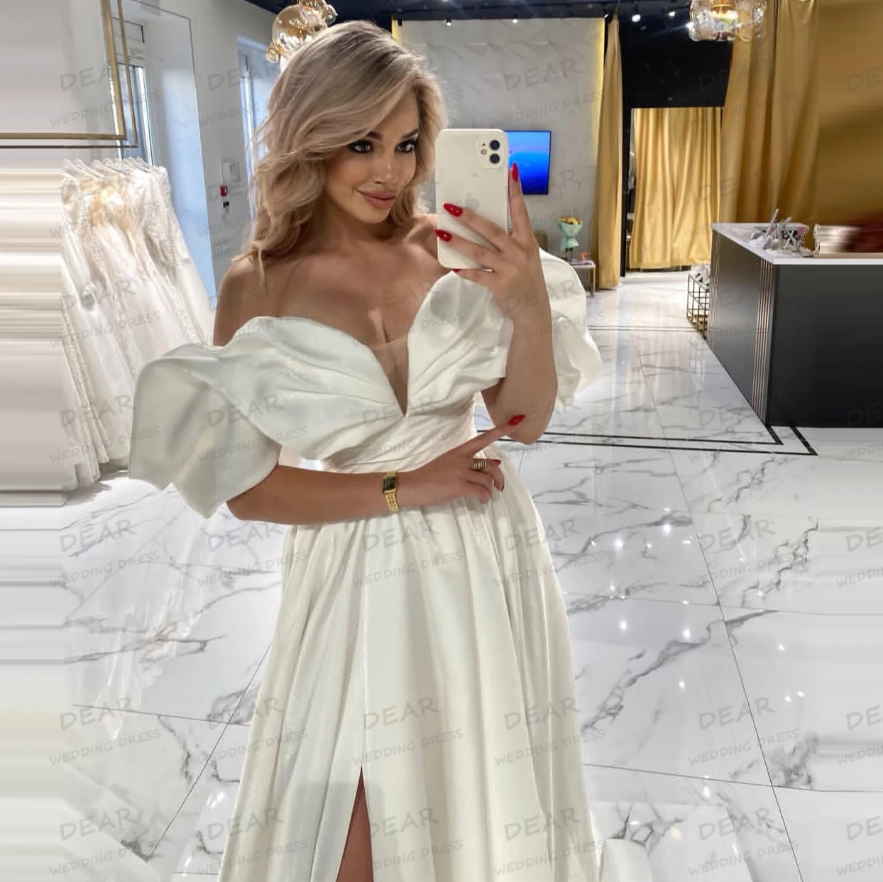 فساتين زفاف بسيطة ومثيرة على شكل حرف A للنساء بدون أكمام على شكل قلب من الساتان فساتين العروس بفتحة جانبية للحفلات فيستدوس دي نوفيا مخصصة