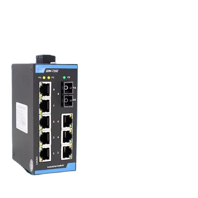 9-port 100M industrial Ethernet switch, 1 optical, 8 electrical, non managed DIN rail