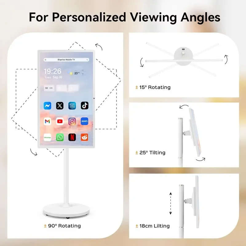 27 Inch Portable Smart TV Touch Screen Rechargeable Wireless Display Monitor for Indoor Outdoor Home Camping Travel Use