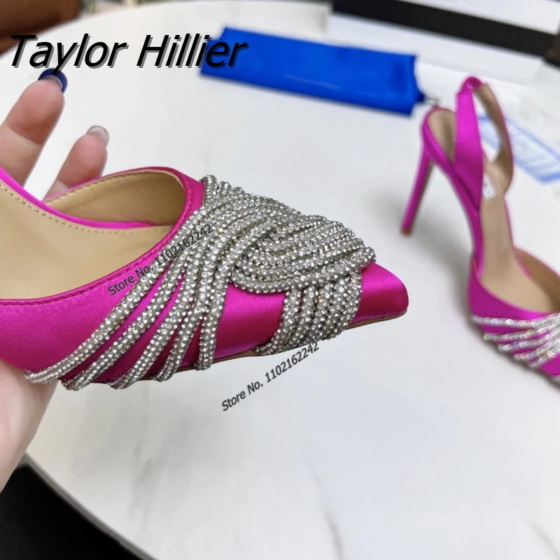 New Pointed Toe Pumps Women'S Shoes Rhinestone Back Elastic Strap Shallow Mouth High Heels Sexy Fashion Casual Dress Shoes