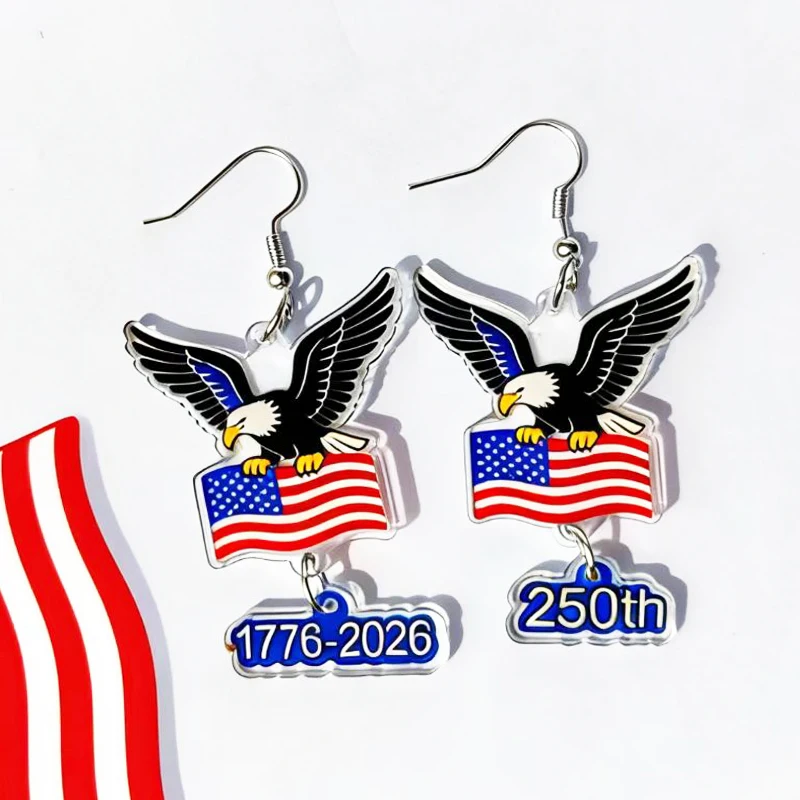 New Independence Day Earrings Eagle American Flag Earrings 1776-2026 Digital 250th Acrylic Double sided Earring Party Decoration