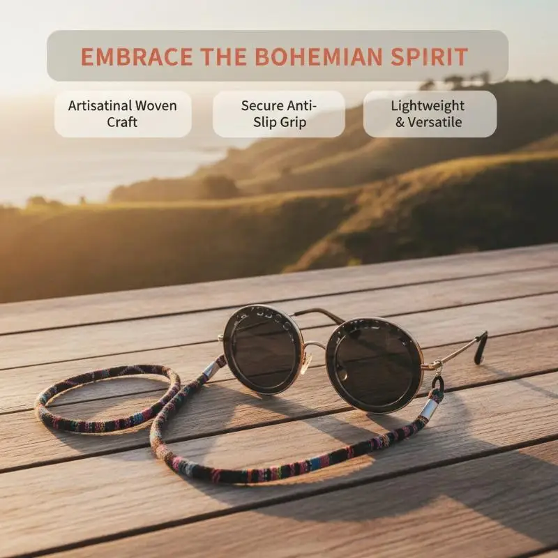 Bohemian Eyeglass Lanyard Straps Colorful Ethnic Pattern Anti-Loss Soft Adjustable for Daily Outdoor Travel Use
