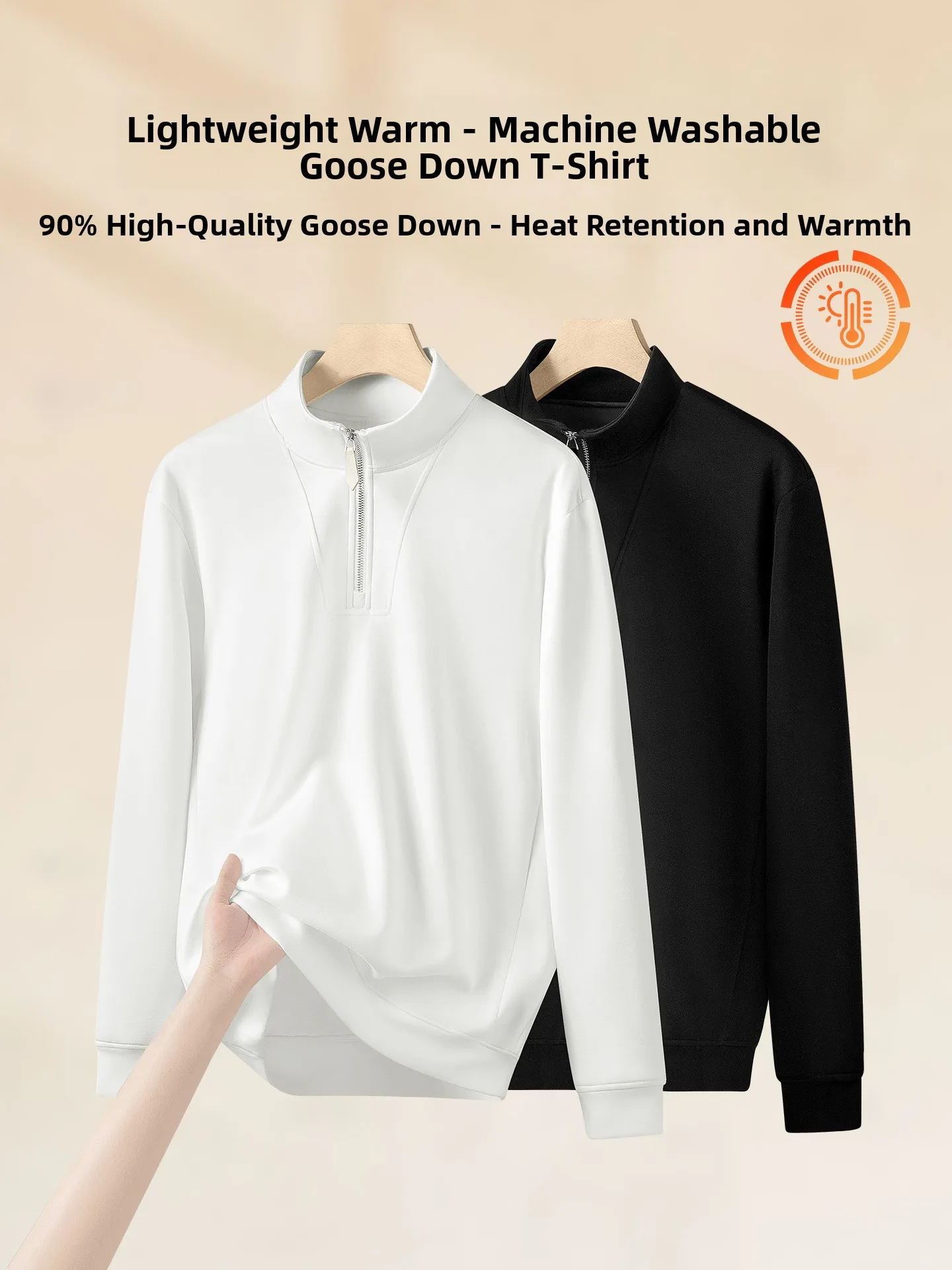 

Men's Faionable Long Zipper Stand Collar Goose down T-irt Warm Casual Sle Autumn Winter New Arrival Body Fit irt