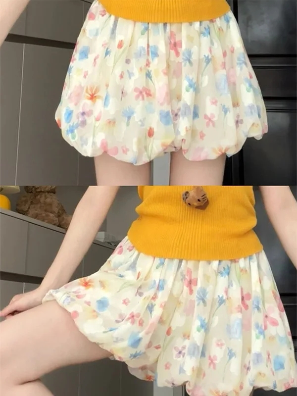 

Street Style Pure Color Flower Bud Wide Leg Skirt for Women Casual Loose Fit Natural Waist Summer 2025 Casual Pants