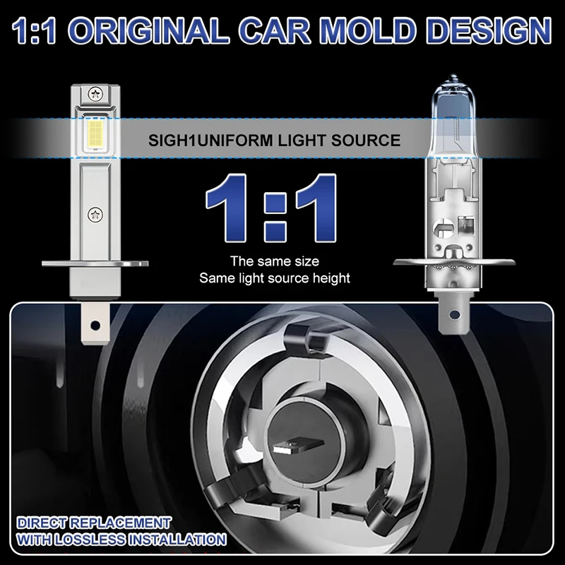 Bullvision 2Pcs Canbus LED Light Bulb H1 LED Headlight Mini Size Design Wireless Fanless For Car LED Lamp CSP Chip 16000LM White view 4
