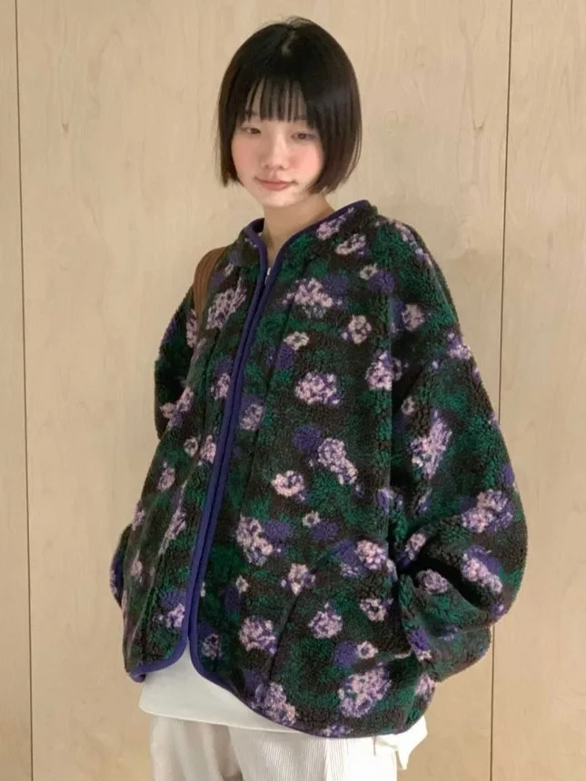 

Женский открытый кардиган на молнии с ретро-узором, зимнее модное теплое хлопковое пальто с мехом ягненка на подкладке, куртка