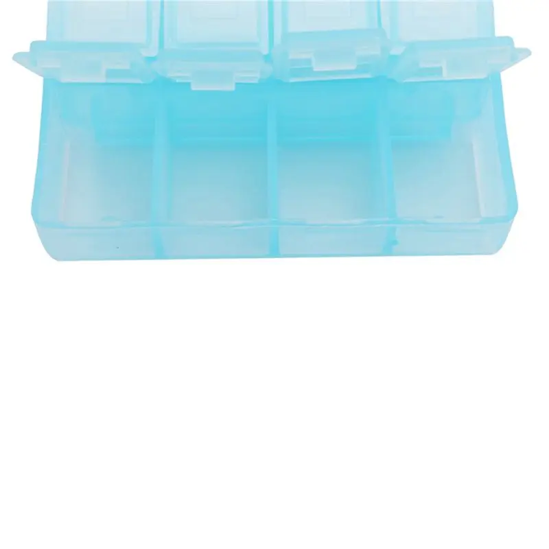 AB11 4X Plastic Rectangle 8 Compartments Pill Box, 7 Days Medicine Organizer for Travel Home, Blue