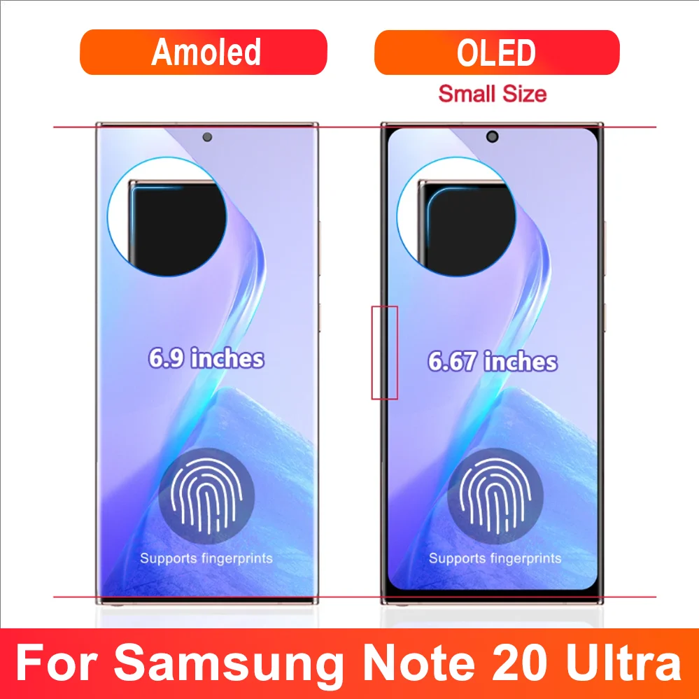 AMOLED For Samsung Note 20 Ultra N986B N985 N985F lcd Display Note20 Ultra 5G SM-N986F LCD Touch Screen Support Fingerprint