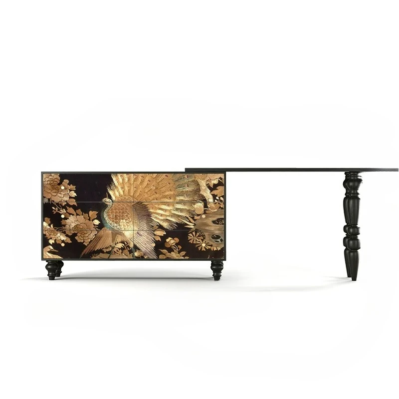 Chinese style golden silk peacock French six-chest cabinet corridor entrance decorative cabinet solid wood dresser