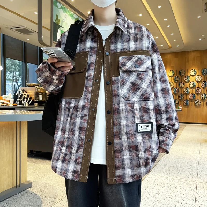 

2024 Fashion Patchwork Men's Casual Jacket Spring Autumn Print Pattern Men Lapel Slim Jackets Single Breasted Tops