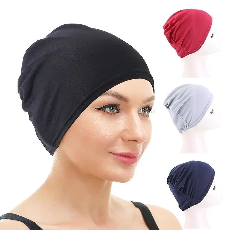 

Эластичный женский однотонный нижний шарф, внутренняя шапка-хиджаб, шапочки, головной платок, мусульманский тюрбан, капот, повязка на голову, аксессуары Mujer