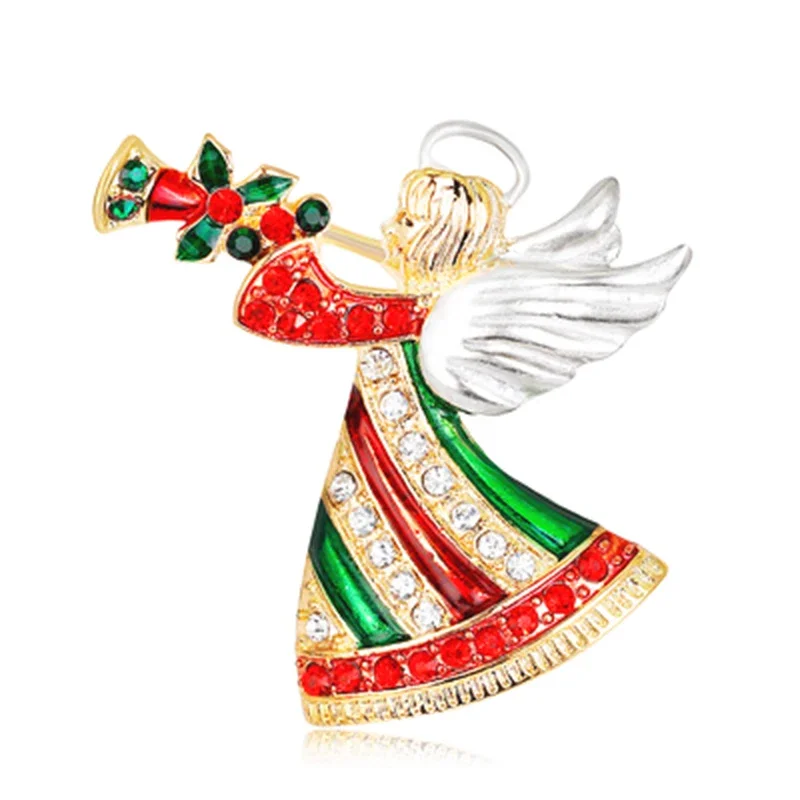 Blucome Christmas Angel Blowing Trumpet Brooch for Women Girls Clothes Hat Hijab Pin Christmas Corsage Accessories Gifts