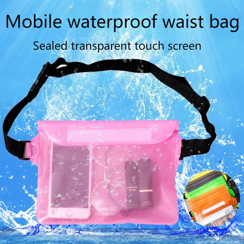 1PC Outdoor swimming mobile phone waterproof bag diagonal waterproof waist bag drifting outdoor sealed transparent touch screen