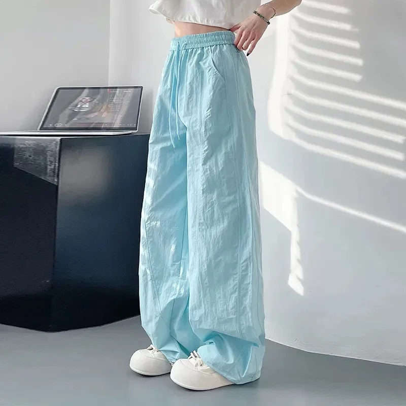 Summer Thin Pants 2026 New Summer Ice Silk Quick Drying Casual Pants Women Elastic High Waisted Straight Pants Large Size 4XL