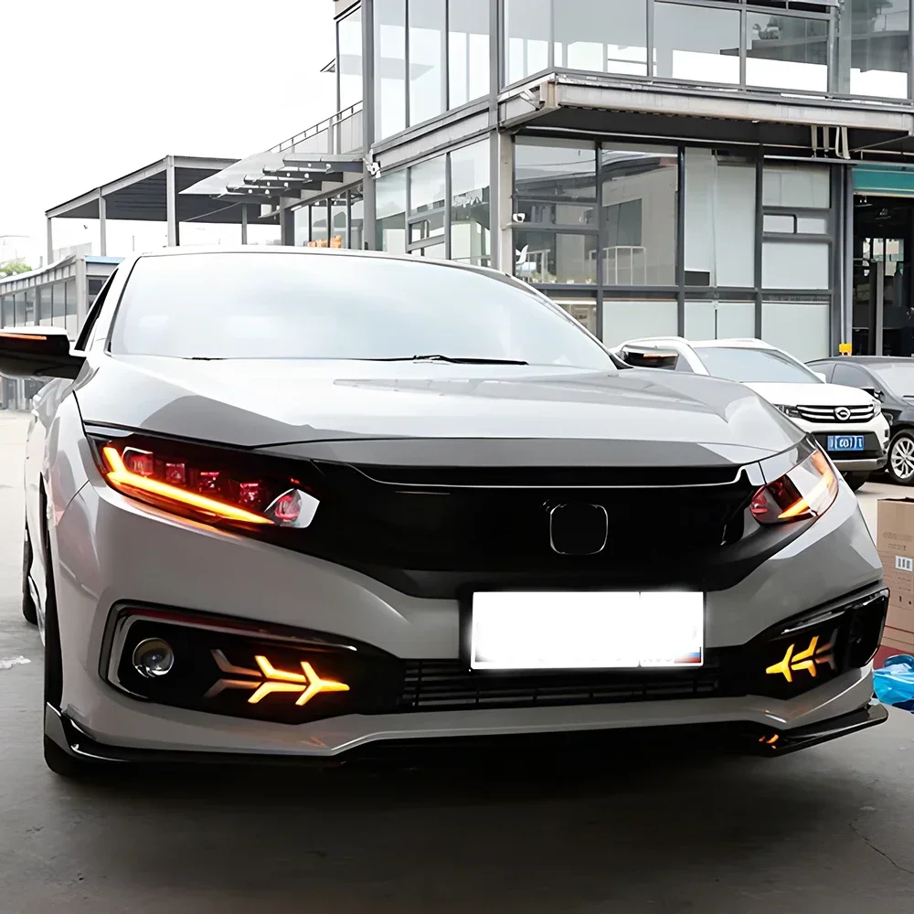 

Автомобильные фары для Honda Civic X 10th 2016-2021, светодиодные передние фары автомобиля в сборе, обновление всех новых проекторов, аксессуары с пятью линзами