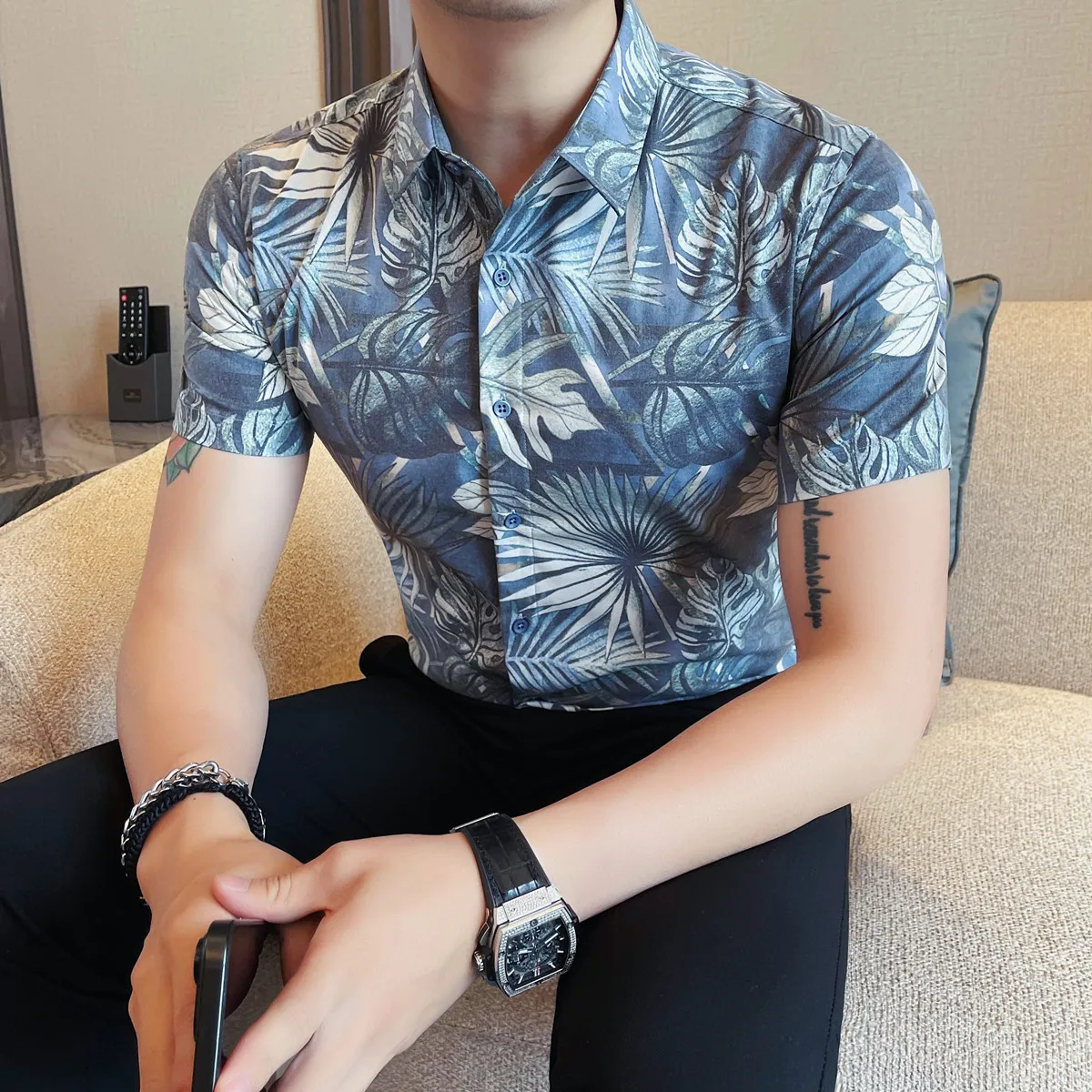Summer New Print Shirts High Quality Luxury Fashion Men Slim Business Casual Versatiles Short Sleeve Shirt Men's Clothing 4XL-M