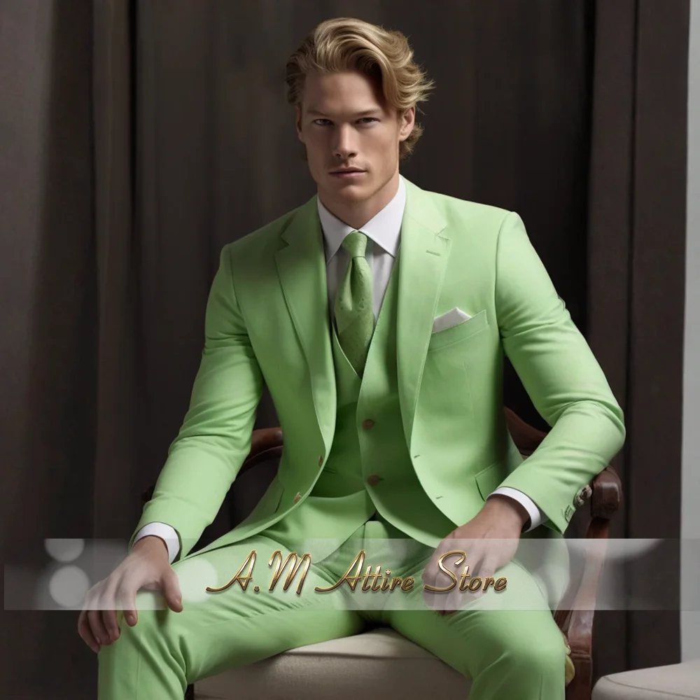 

Men's Mint Green Notch Lapel 3pcs Suit Notch Lapel Jacket Vest Pants Tailored Fit for Wedding Business Formal Eve Party Tuxedo