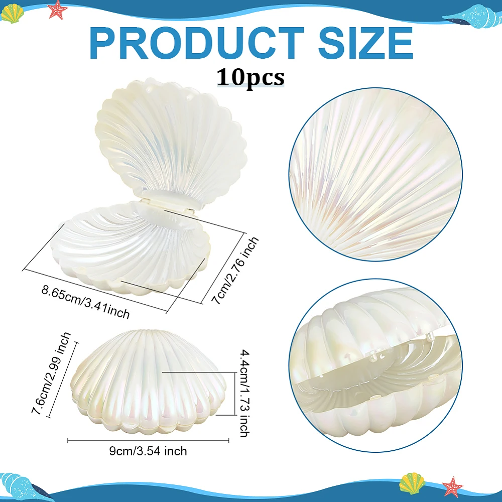 10pcs Seashell Box Container Plastic Shell Shaped Jewelry Storage Holder White Seashell Boxes for Mermaid Beach Wedding