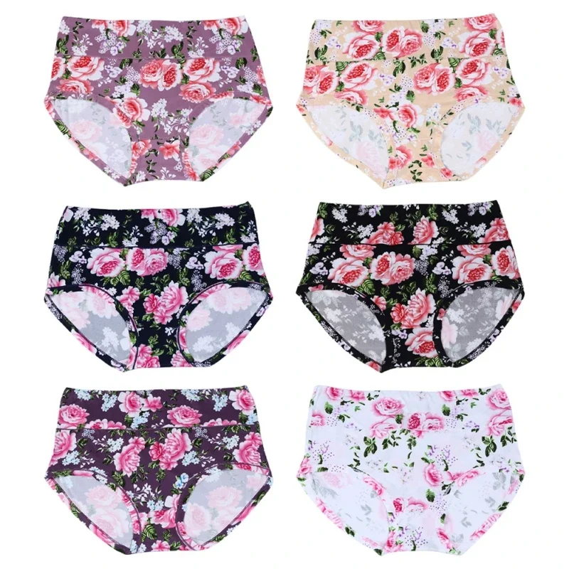 

6PCS Women Panties Underwear Large Size Female Ladies Floral Briefs High Waist Plus Underpants Sexy Lingerie