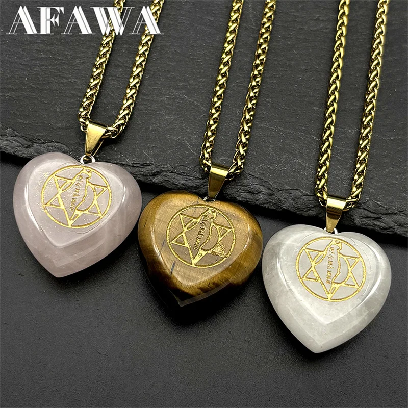 

Israel Map Crystal Heart Shaped Pendant Necklace for Women Men Stainless Steel Magen Jewish Star of David Hebrew Chain Jewelry