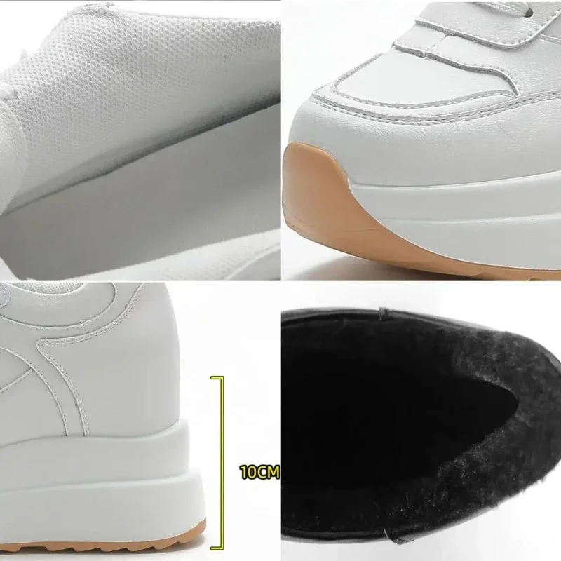 Wedge Heels Women Sneakers Leather Walking Shoes Internal Height Increase 10cm Female Casual Shoes Autumn New Women Shoes Plush