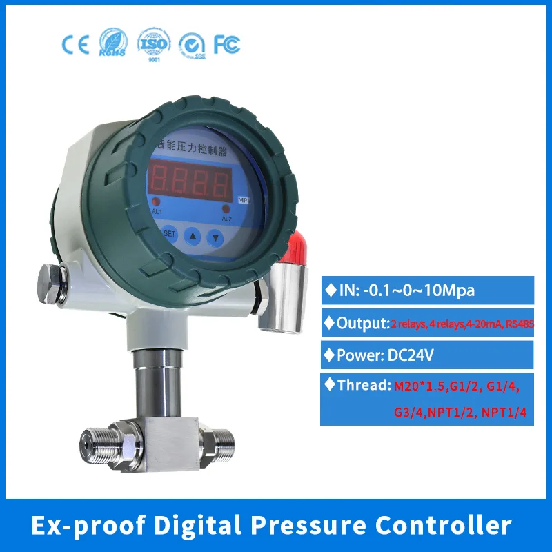 NPT1/4 Thread LCD Digital Pressure Gauge 2 Relays 4 Relays Explosion-proof Pressure Switch Intelligent Pressure Transmitter