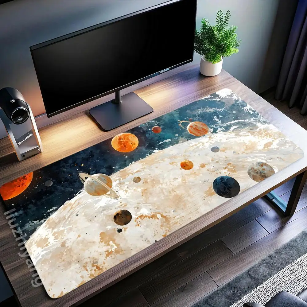 

Коврик для мыши Space Planets Art, большой коврик для компьютерной офисной игры, настольный коврик XXL, резиновые противоскользящие коврики для клавиатуры с прошитыми краями, длинные настольные коврики