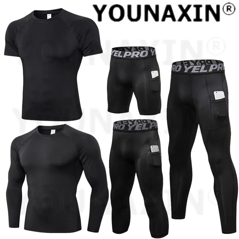 

Men Black Running T-shirts Fitness Gym Shorts Training Top Breathable Cropped Pants Trousers With Pocket Sportswear S M L XL 2XL