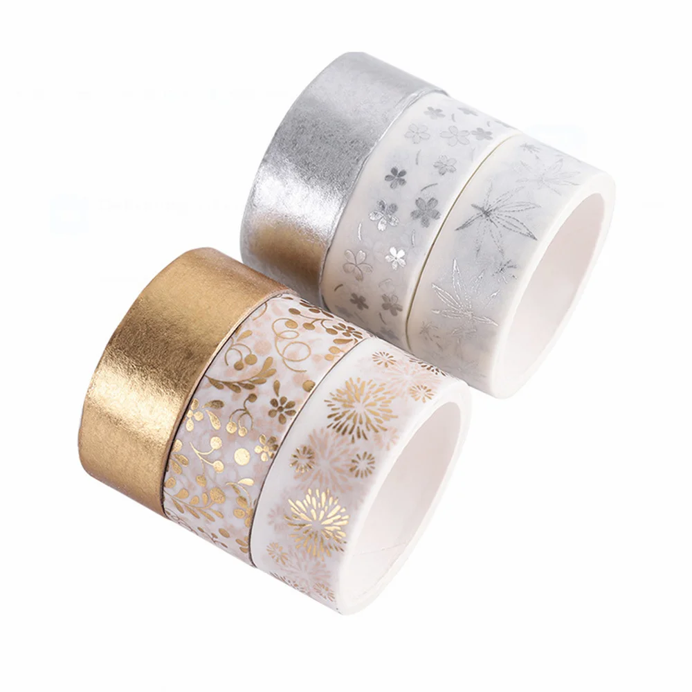 6roll 2M Hot Gold Hand Tent Masking Tape Festival Gift Clothing Decoration Accessories Set DIY Material Souvenir Flower Sticker