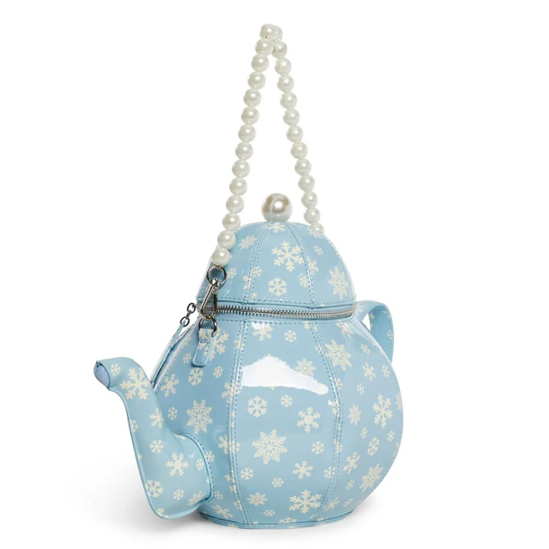 

Сумка с чайником и принтом, женская сумка в стиле ретро в стиле Лолиты, сумки на плечо с жемчужной цепочкой, модные креативные забавные сумки через плечо из искусственной кожи, нишевый дизайн