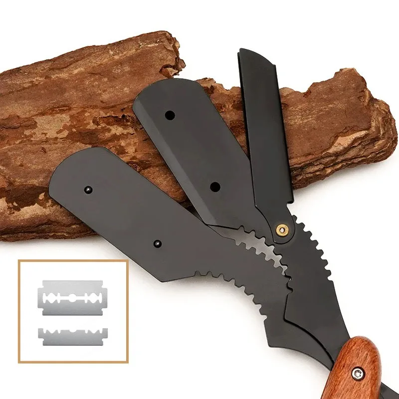 Herramientas de afeitar de madera para hombres, maquinilla de afeitar para el pelo, cuchillo de afeitar plegable, soporte para maquinilla de afeitar recta de acero inoxidable