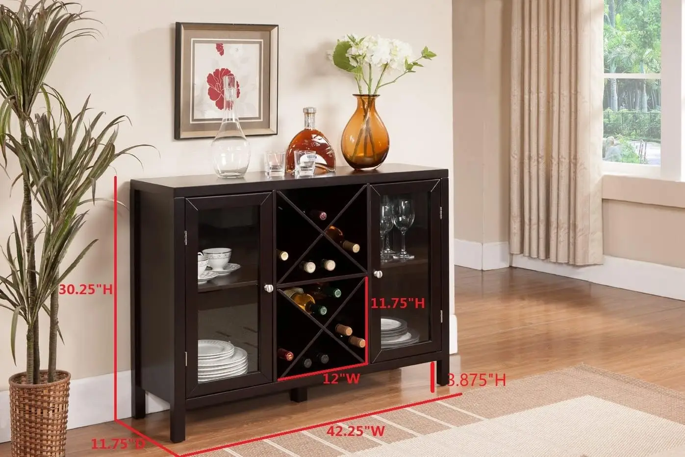 Wine Rack Bar Cabinet, Kitchen Sideboard and Buffet Table with Storage for Dining, Living Room, Espresso