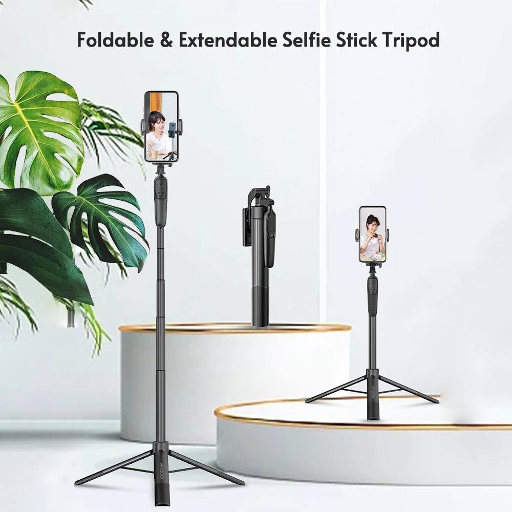 Andoer-Palo de Selfie A65, soporte extensible máx. 160cm de altura con obturador remoto, trípode de teléfono para Vlog, Selfie, transmisión en vivo