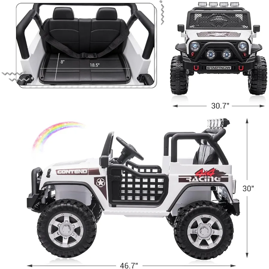 子供用2人乗り乗用車、12V電動カートラック、男の子向け（3～8歳）、リモコン付き、スプリングサスペンション、音楽/USB、ホーン、4輪バッテリー