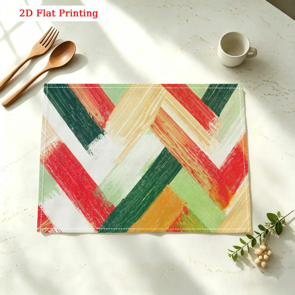 Colorful Brushstroke Chevron Pattern Print Kitchen Placemat Coaster Linen Pad Dish Coffee Cup Table Mat 30x40cm Home Decor