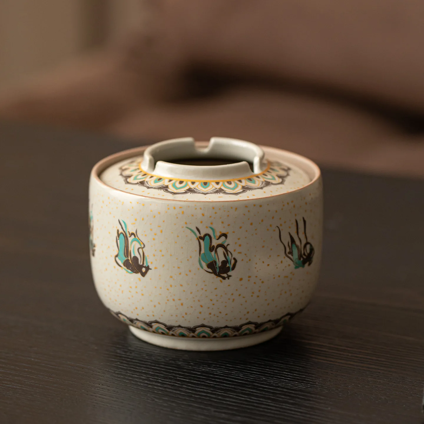 Dunhuang Flying Ashtray With Lid Dustproof Ceramic Waste Water Basin Tea Cup Washer Household Desktop Kung Fu Tea Accessories